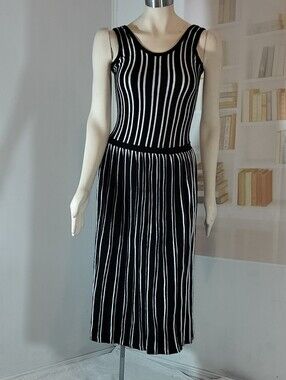 & Other Stories Black and White Striped Knit Midi Dress